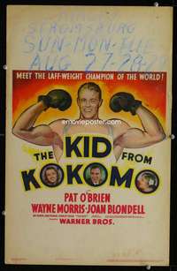 z204 KID FROM KOKOMO window card movie poster '39 boxing Wayne Morris!
