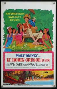 z225 LT. ROBIN CRUSOE USN window card movie poster '66 Disney, Dick Van Dyke