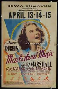z228 MAD ABOUT MUSIC window card movie poster '38 singing Deanna Durbin!