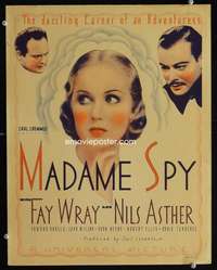 z229 MADAME SPY window card movie poster '34 pretty alluring Fay Wray!