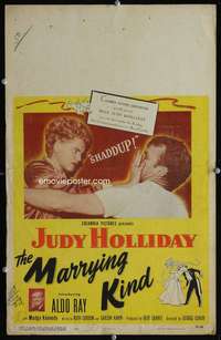 z233 MARRYING KIND window card movie poster '52 Judy Holliday slaps Aldo Ray!