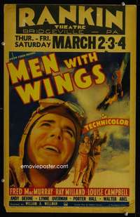 z238 MEN WITH WINGS window card movie poster '38 William Wellman, MacMurray