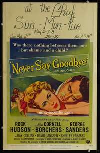 z247 NEVER SAY GOODBYE window card movie poster '56 Rock Hudson, Borchers