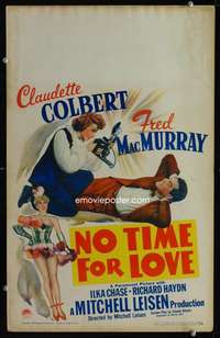 z250 NO TIME FOR LOVE window card movie poster '43 Claudette Colbert, MacMurray