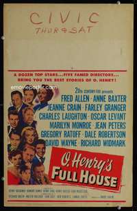 z253 O HENRY'S FULL HOUSE window card movie poster '52 early Marilyn Monroe!