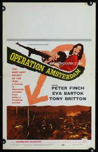 z257 OPERATION AMSTERDAM window card movie poster '60 Peter Finch, Eva Bartok