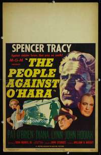 z265 PEOPLE AGAINST O'HARA window card movie poster '51 Spencer Tracy, O'Brien
