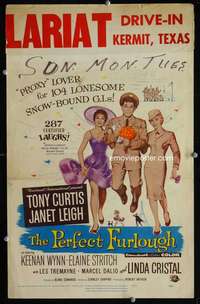 z266 PERFECT FURLOUGH window card movie poster '58 Tony Curtis, Janet Leigh