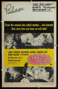 z270 PORTRAIT IN BLACK window card movie poster '60 Lana Turner, Quinn