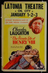 z273 PRIVATE LIFE OF HENRY VIII window card movie poster '33 Charles Laughton