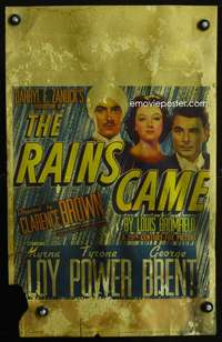 z276 RAINS CAME window card movie poster '39 Myrna Loy, Tyrone Power, Brent