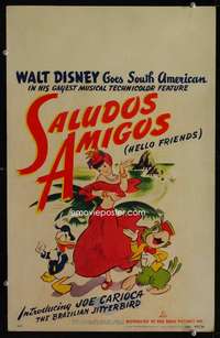z291 SALUDOS AMIGOS window card movie poster '43 Donald Duck, Joe Carioca