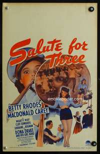z292 SALUTE FOR 3 window card movie poster '43 sexy Betty Rhodes musical!