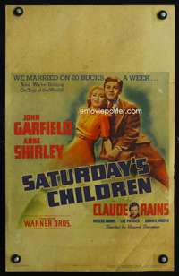 z295 SATURDAY'S CHILDREN window card movie poster '40 Garfield, Anne Shirley