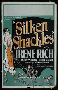 z305 SILKEN SHACKLES window card movie poster '26 Irene Rich & her lovers!