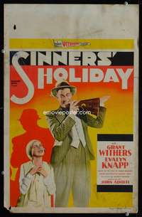 z308 SINNERS' HOLIDAY window card movie poster '30 Grant Withers, Evalyn Knapp