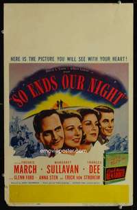 z313 SO ENDS OUR NIGHT window card movie poster '41 FredricMarch, Sullavan