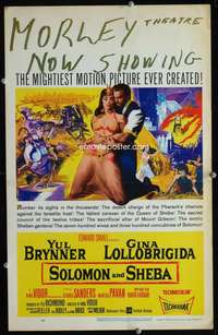 z314 SOLOMON & SHEBA window card movie poster '59 Yul Brynner, Lollobrigida