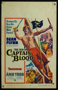 z315 SON OF CAPTAIN BLOOD window card movie poster '63 Sean Flynn, pirates!