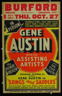 z317 SONGS & SADDLES window card movie poster '38 Gene Austin, country music!