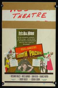 z318 SOUTH PACIFIC window card movie poster '59 Rossano Brazzi, Gaynor