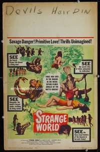 z324 STRANGE WORLD window card movie poster '52 Brazilian jungle documentary!