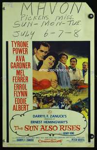 z325 SUN ALSO RISES window card movie poster '57 Tyrone Power, Ava Gardner