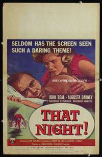 z338 THAT NIGHT window card movie poster '57 Augusta Dabney, sex troubles!
