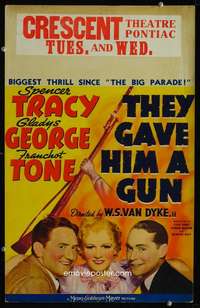 z339 THEY GAVE HIM A GUN window card movie poster '37 Spencer Tracy, Tone