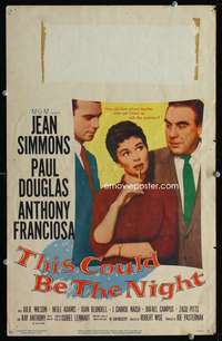 z342 THIS COULD BE THE NIGHT window card movie poster '57 Jean Simmons