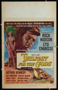 z351 TWILIGHT FOR THE GODS window card movie poster '58 Rock Hudson, Charisse
