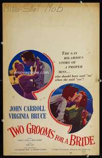 z352 TWO GROOMS FOR A BRIDE window card movie poster '57 John Carroll, Bruce