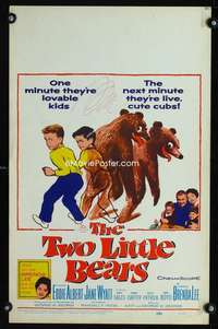 z353 TWO LITTLE BEARS window card movie poster '61 cute kids become cubs!