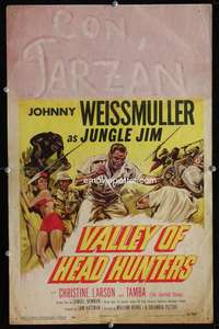 z362 VALLEY OF HEAD HUNTERS window card movie poster '53 Weismuller,Jungle Jim