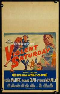 z367 VIOLENT SATURDAY window card movie poster '55 Victor Mature, Fleischer