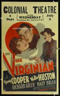 z368 VIRGINIAN paperbacked window card movie poster R35 Gary Cooper, Huston