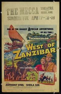 z373 WEST OF ZANZIBAR window card movie poster '54 Anthony Steel, Africa!