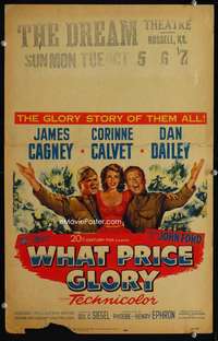 z374 WHAT PRICE GLORY window card movie poster '52 James Cagney, John Ford