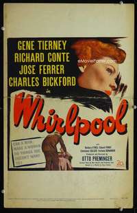 z377 WHIRLPOOL window card movie poster '50 Gene Tierney, Otto Preminger noir