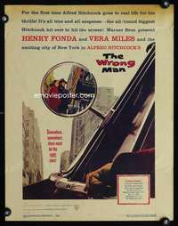 z386 WRONG MAN window card movie poster '57 Henry Fonda, Miles, Hitchcock