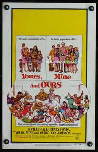 z394 YOURS, MINE & OURS window card movie poster '68 Fonda, Lucy, Frazetta art!