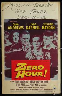 z395 ZERO HOUR window card movie poster '57 Dana Andrews, Linda Darnell