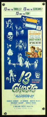 b007 13 GHOSTS insert movie poster '60 William Castle, cool horror!