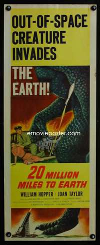 b009 20 MILLION MILES TO EARTH insert movie poster '57 alien invades!