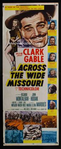 b022 ACROSS THE WIDE MISSOURI insert movie poster '51 Clark Gable