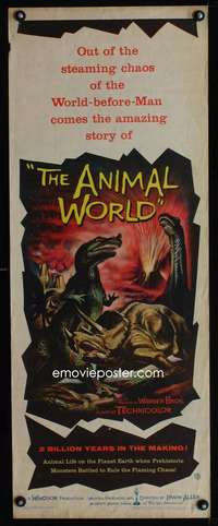 b041 ANIMAL WORLD insert movie poster '56 great image of dinosaurs!