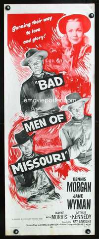 b054 BAD MEN OF MISSOURI insert movie poster R56 Dennis Morgan