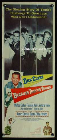 b068 BECAUSE THEY'RE YOUNG insert movie poster '60 Dick Clark, Weld