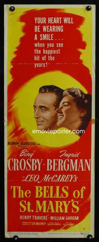 b073 BELLS OF ST MARY'S insert movie poster '46 Bergman, Bing Crosby