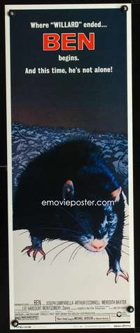 b074 BEN insert movie poster '72 Willard 2, great giant rat image!